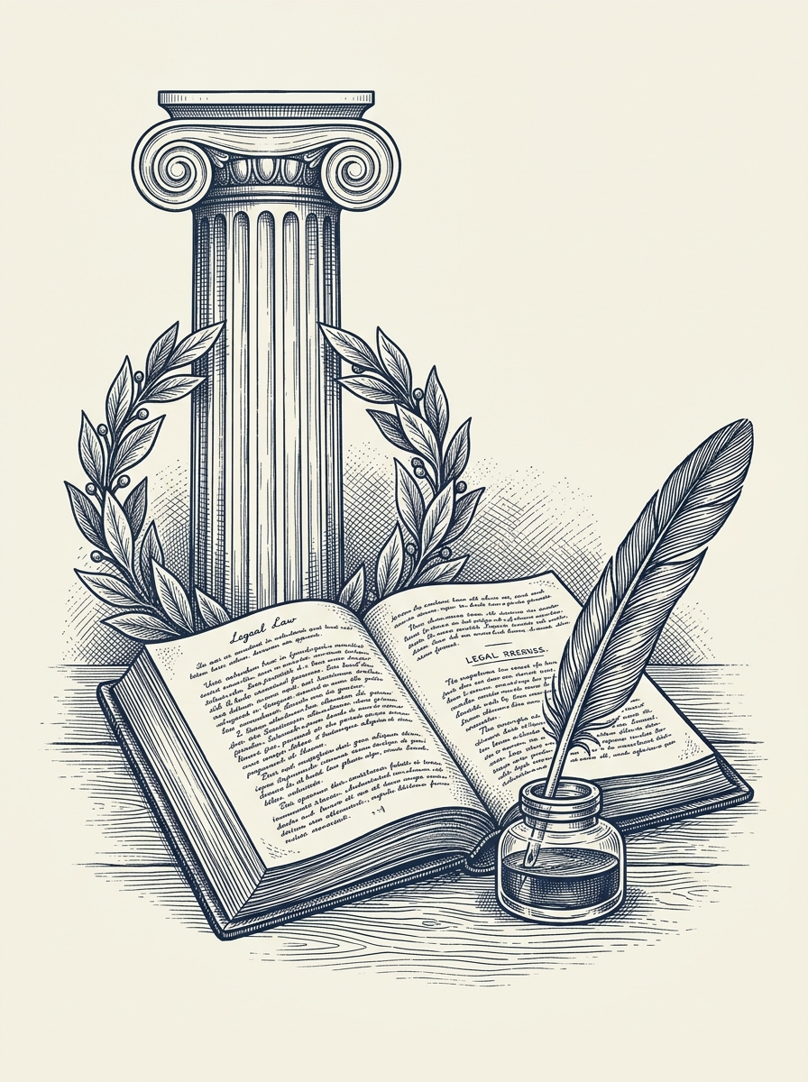 Antique Law Treatise, Column and Quill Engraving