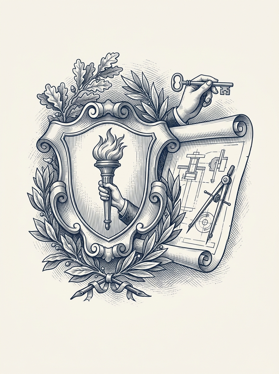 Antique Pro Bono Legal Protection and Innovation Shield Engraving
